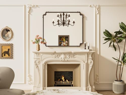 TETOTE Baroque Antique Bronze Scroll Wall Mirror 42 x 36 Vintage Rectangle Framed Baroque French Rectangular Mirror for Mantle Fireplace Bathroom Living Room, Horizontal/Vertical - Image 2