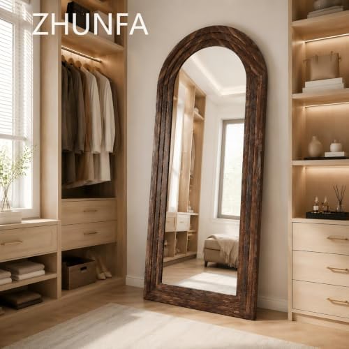 ZHUNFA Arched Full Length Mirror with Solid Wood Frame, 65x22, Brown - Image 2