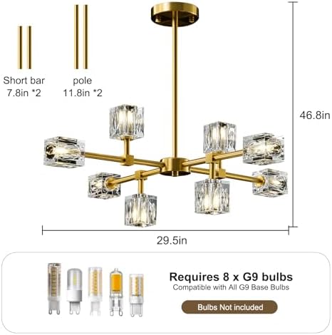 Modern Sputnik Gold Chandelier: Antique Brass Dining Room Living Room Light - Image 2
