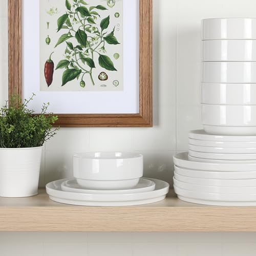 Gibson Home Rothernberg 18-Piece Stackable Porcelain Dinnerware Set, Service for 6 – White Plates and Bowls, Microwave & Dishwasher Safe - Image 5