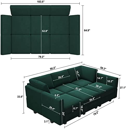 Belffin Modular Velvet Sectional Sofa with Chaise Lounge Sectional Sleeper Sofa with Storage Chaise Bed Couch for Living Room Green - Image 2