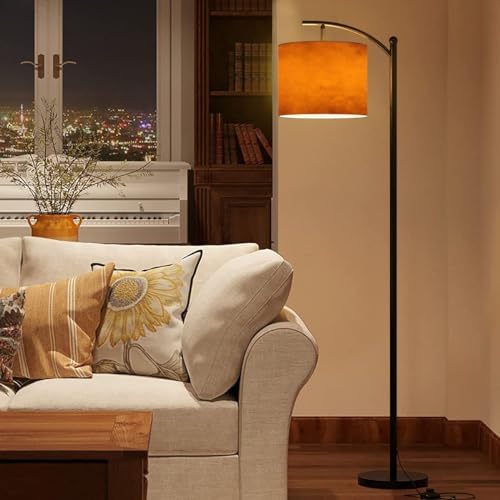 Arc Floor Lamp Orange autumn old watercolor texture painted marbled vintage grunge Modern Tall Standing Lamp Dimmable with Remote Adjustable Drum Shade Footswitch for Living Room Bedroom Office - Image 7