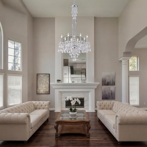 8-Light Maria Theresa Crystal Chandelier, Chrome Dining Room Light Fixture for Entryway & Living Room, Adjustable Height, E12 Base - Image 4