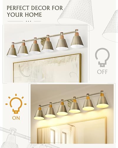 FEMILA Gold Light Fixture Bathroom, 6 Light Brushed Gold Vanity Light, 45.3" Bathroom Lighting Fixture Over Mirror, 4FG59B-6W BG - Image 6