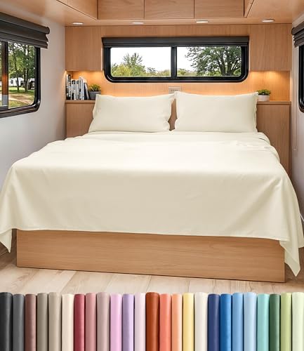 Short Queen Size 4 Piece Bed Sheet Set - RV Short Queen Sheets - Off White by CGKUnlimited