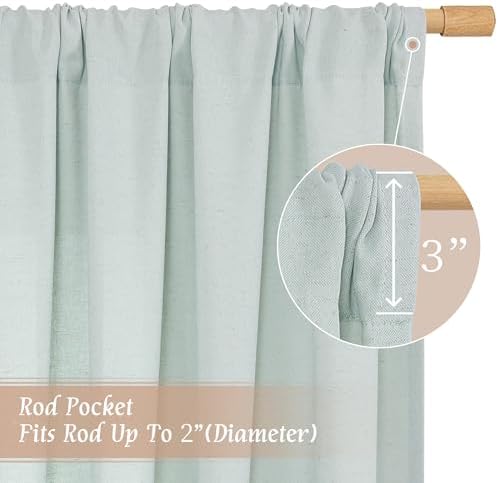LAMIT Light Blue Linen Curtains 72 inch Length for Living Room, 2 Panels - Image 3
