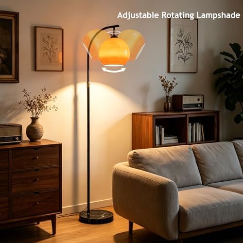 Orange Arc Floor Lamp with Glass Globe Shade, Mid Century Modern - Image 3