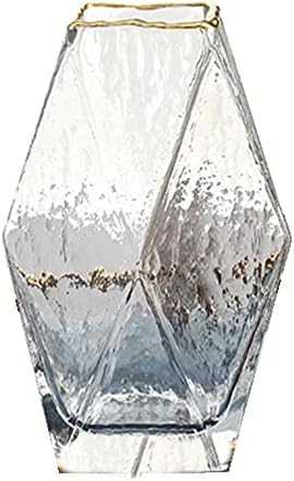 Geometric Square Painted Gold Edge Water Corrugated Translucent Glass Vase Home Table Decoration (A-7.5in) by Unknown