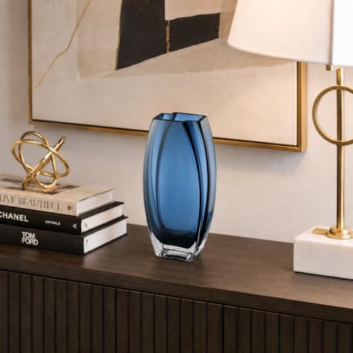 Glass - Vase - Blue - Teal - 10.25" Height - Heavy Durable - Made in Europe - by Barski - Image 3