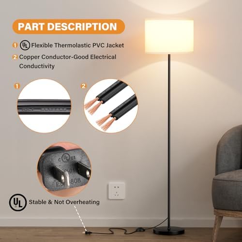 Modern Floor Lamp Simple Design with White Shade & Foot Pedal Switch - Image 5