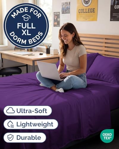 Full XL Sheets - 4 Piece Full XL Sheet Set - Breathable & Cooling - Purple - Image 2