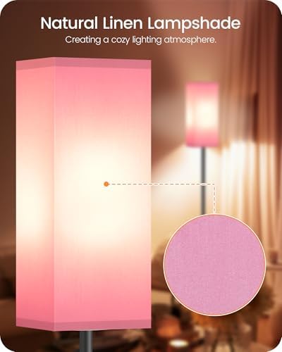 Floor Lamp, Pole with Foot Switch, Modern Standing Lamp Shade, Minimalist Freestanding Lamp (Bulb Not Included), for Living Room, Bedroom Office ETL Listed, Black and Pink P07LD05 - Image 3