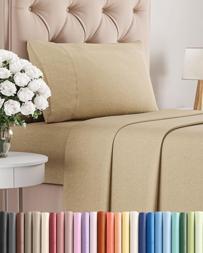 Twin Size 3 Piece Sheet Set - Breathable & Cooling Sheets - Heathered Tan by CGKUnlimited