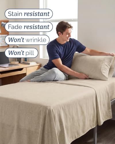 Twin XL 3 Piece Sheet Set - College Dorm Room Essentials - Heathered Beige - Image 5