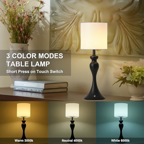Cordless Table Lamp Rechargeable, Battery Fabric Bedside Touch Light, Black - Image 4