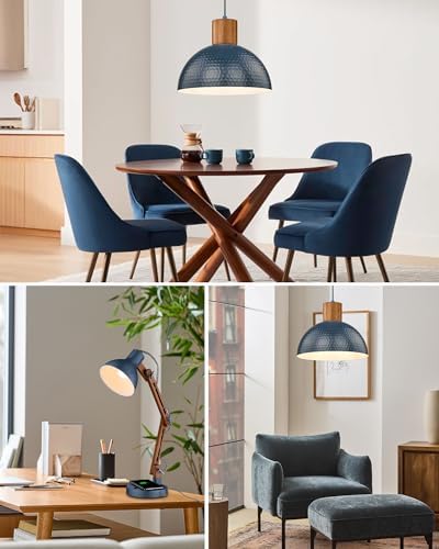 ELYONA Modern Hammered Pendant Light Fixtures with 12" Metal Shade Solid Wood Dome Hanging Pendant Light for Farmhouse Kitchen Island Dining Room Sink Bedroom Hallway Medium 2 Pack Blue - Image 6