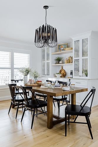 TOCHIC Modern Farmhouse Chandelier for Dining Room 18", Small Vintage Black Wood Chandeliers Light for Living Room, Rustic Pendant Lighting Fixture Ceiling Hanging for Foyer Bedroom Entryway - Image 2
