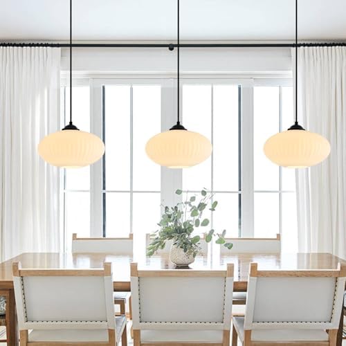KCO 2 Pack Matte Black Lantern Pendant Light with 9.8” White Ribbed Glass - Image 4