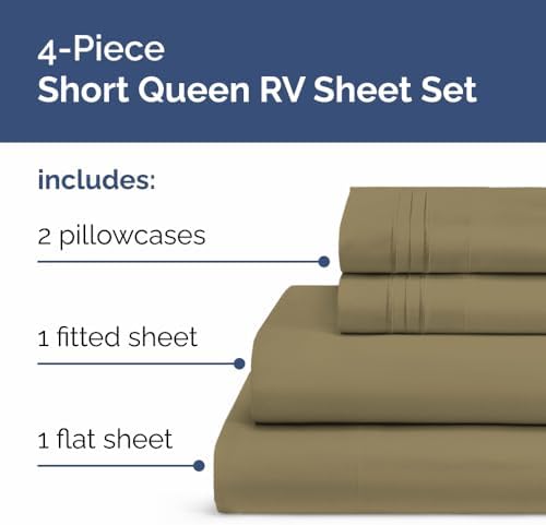 Short Queen Size 4 Piece Bed Sheet Set - RV Short Queen Sheets - Khaki - Image 2