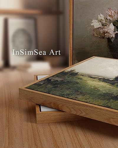 InSimSea Framed Canvas Wall Art Vintage Decor, Framed Vintage Landscape Canvas Wall Art, Wild Field Oil Painting Prints, Cottagecore Bedroom Bathroom Office Decor, 24"x36" - Image 2