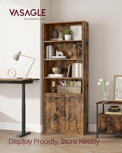 VASAGLE 6-Tier Bookshelf with Doors, 23.6 x 9.4 x 68.9 Inches - Image 3