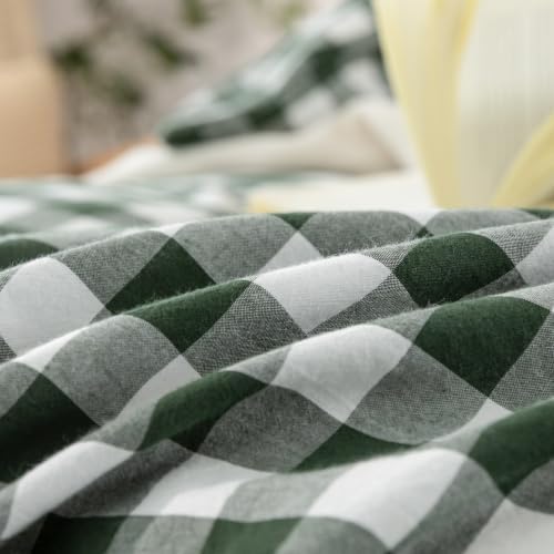 BESTOUCH Gingham Cotton Duvet Cover Set Green Super King - Image 7