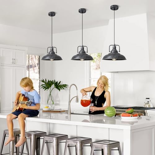 Black and Silver Pendant Light 12.5 inches 3 Packs, Farmhouse Pendant Light, Industrial Pendant Light, Kitchen Pendant Lights, Pendant Lights Kithen Island for Bedroom; Living Room; Kitchen - Image 5