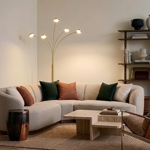 Brightech Orion Arc Floor Lamp for Living Room, Tree Floor Lamp with 5 Adjustable Arms, Multi-Head Standing Lamp with Flexible Rotating LED Lights for Bedroom, Dorm - Bright Hanging Lighting - Brass - Image 5