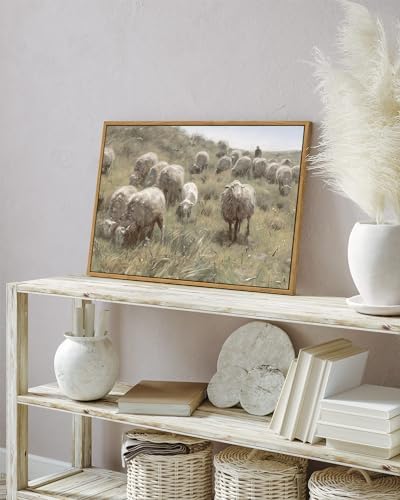 InSimSea Framed Canvas Wall Art Vintage Decor, Sheep on the Dunes Pictures Farmhouse Decor, Large Wall Art Living Room Bathroom Bedroom Office Decorations, 16"x24" - Image 2