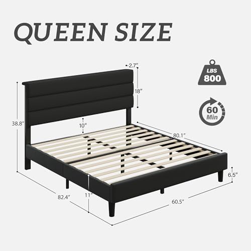 Fluest Queen Bed Frame, Platform Bed Frame with Velvet Upholstered Headboard, No Box Spring Needed, Sturdy Metal Support, Noise Free, Easy Assembly, Modern Bedroom Furniture, Black - Image 2