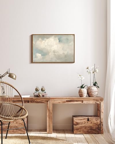 InSimSea Framed Canvas Wall Art Vintage Decor, Home Decor Classical Oil Paintings Sky Cloud Birds Prints, Vintage Landscape Large Wall Art for Living Room Bedroom Bathroom Office Decor, 20"x30" - Image 2