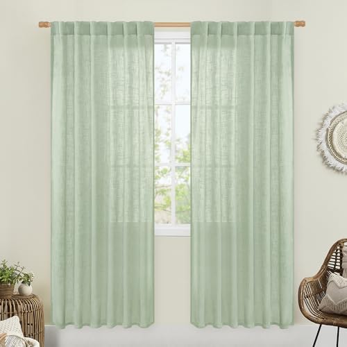 LAMIT Fresh Green Linen Curtains for Living Room Bedroom 2 Panels by LAMIT