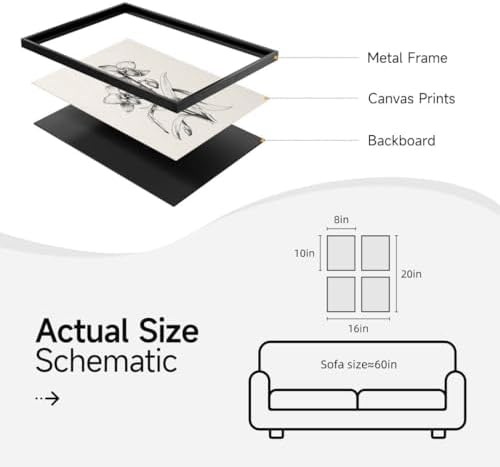 Framed Black and White Minimalist Floral Bathroom Wall Art, 4 Piece 8x10 In - Image 3