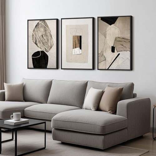 Framed Modern Minimalist Neutral Abstract Wall Art, Set of 3, Each 16x24 In - Image 2