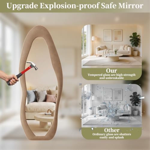 Koonmi Full Length Mirror 71"x30", Irregular Flannel Floor Mirrors - Image 4