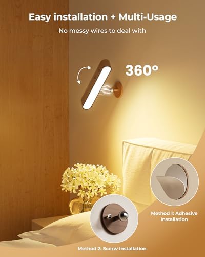 Rechargeable Wall Sconces Set of Two, Walnut Wood Battery Operated Wall Sconce, Magnetic Wall Lights for Bedroom with Remote & Touch Control, 15 RGB, 360° Rotatable Dimmable LED Wall Lamp 3 Color - Image 6