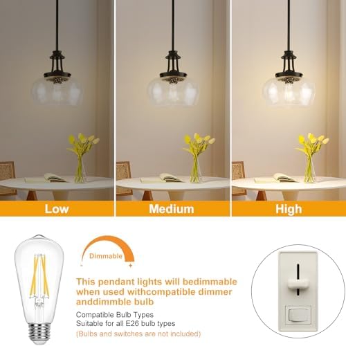 Modern Pendant Lights Kitchen Island, Matte Black Pendant Light Fixtures with 10" Clear Air Bubble Glass Shade, Industrial Hanging Pendant Lights Fixture for Kitchen Island Dining Room Entryway - Image 6