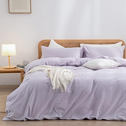 BESTOUCH Cotton Solid Duvet Cover Set Linen Feel Taro Purple Super King by BESTOUCH