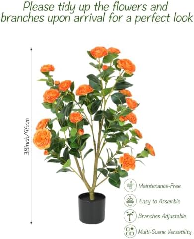 38 inch 2 Pack Artificial Orange Camellia Trees in Pot - Image 2