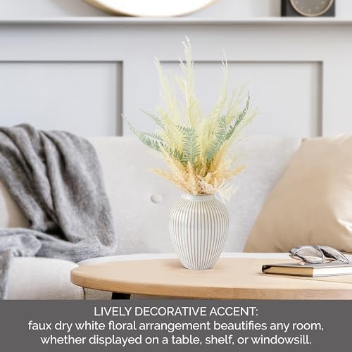 Elements Artificial Floral Greenery Arrangement in White Ceramic Vase, Faux Dry Botanical Decor, Polysilk Branches, 23 Inches Tall - Home Decor for Shelf, Table, or Room Decor - Image 3