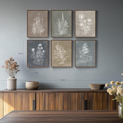 Framed Neutral Boho Botanical Wall Art for Living Room, 6 Piece 11x14 In - Image 2