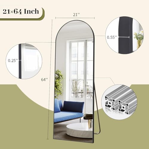 BEAUTYPEAK 64" x 21" Arch Full-Length Mirror with Stand, Black - Image 4