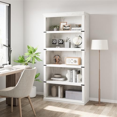 GarveeHome 5 Tier Farmhouse Bookcase, 67.4 in Tall Book Shelf with Storage by GarveeHome