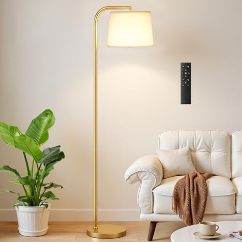 Ambimall Remote-Controlled Floor Lamp - Color Temperature Adjustable and Fully Dimmable, Standing Lamp for Living Room with Rotating Head, Tall Lamp for Bedroom, 9W Bulb Included (Gold and Beige) by Ambimall