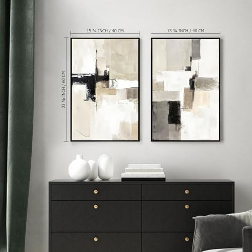 SAFERRYHOME Neutral Abstract Beige,Gray and Black Wall Art Set of 2,16"x24" - Image 2