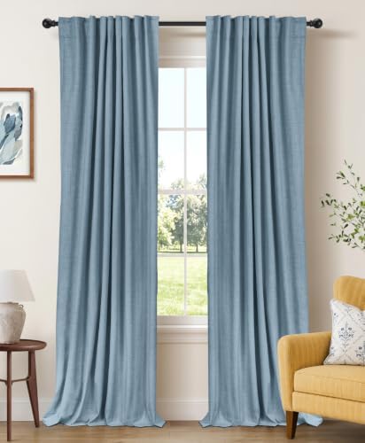 Linen Textured Total Blackout Curtains for Bedroom 72 Inches Long, Blue by 100BlackoutShield