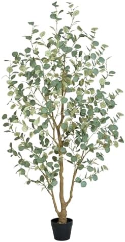 6FT Artificial Eucalyptus Tree Indoor, Faux Eucalyptus Tree with 636 Silk Leaves, Tall Fake Tree - Artificial Tree Indoor for Living Room Office Bedroom Home Decor by Keeplush
