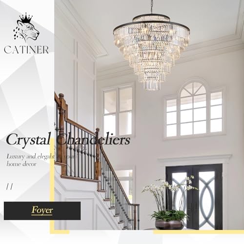 CATINER 43.3" Large Crystal Chandelier,28-Light Modern Black Light Fixture - Image 5
