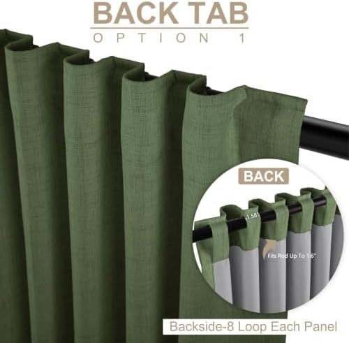 Faux Linen Total Blackout Curtains for Bedroom 90 Inches Long, Moss Green - Image 3