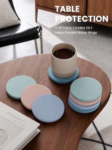 Fluxynara Felt Coasters with Holder, Set of 8 for Drinks, Coastal Haze - Image 3